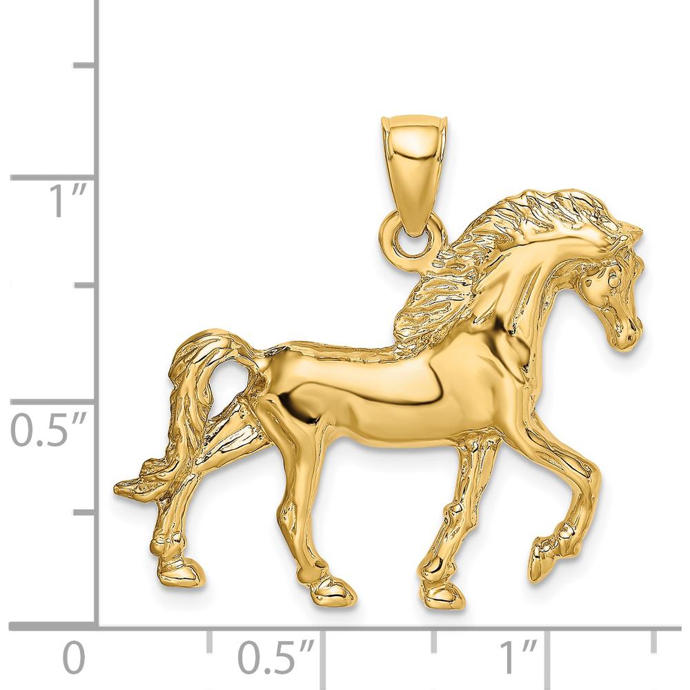 14K Yellow Gold Horse Walking Charm Pendant - Polished Finish, 33.93mm Length by Oro Pregiato