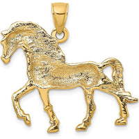 14K Yellow Gold Horse Walking Charm Pendant - Polished Finish, 33.93mm Length by Oro Pregiato