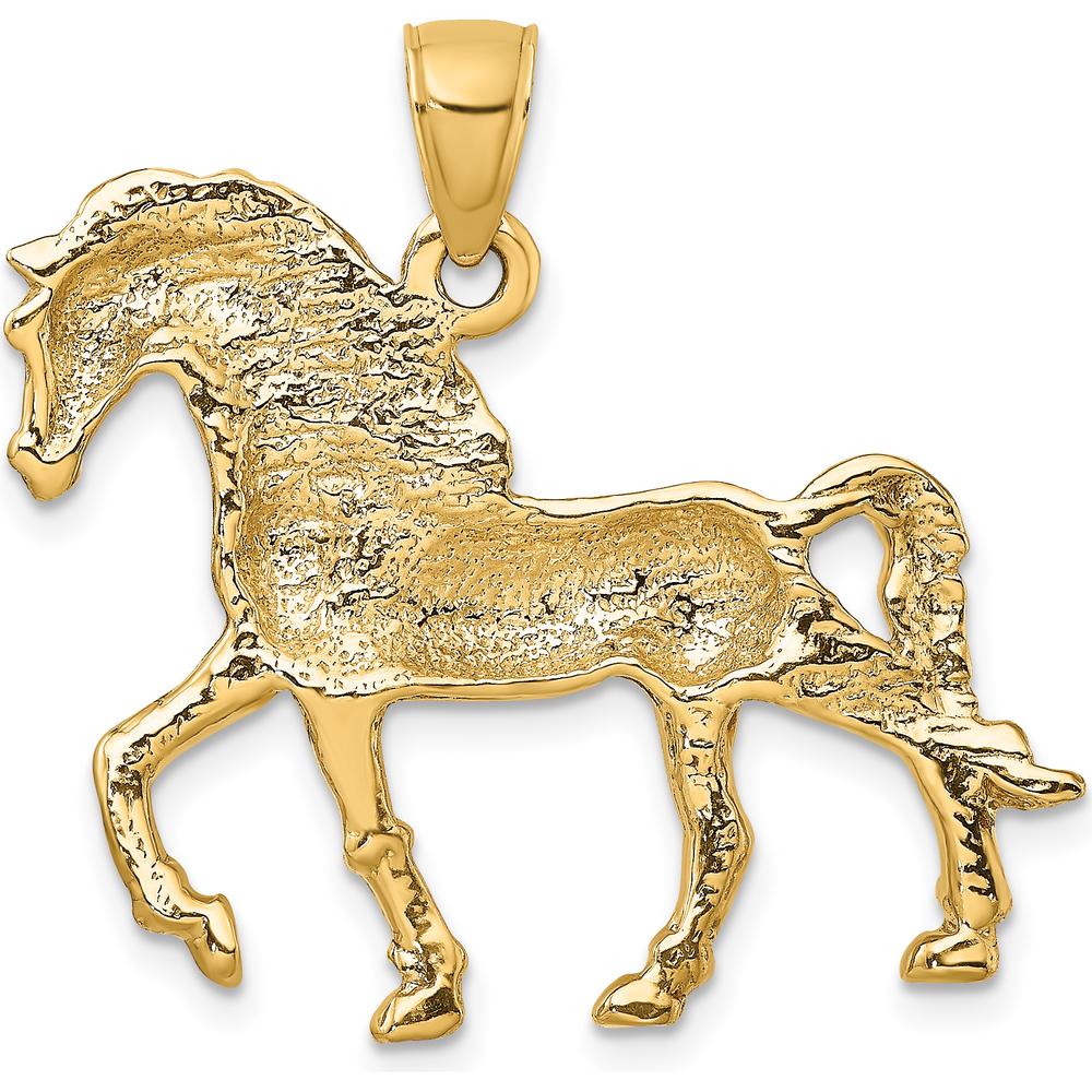 14K Yellow Gold Horse Walking Charm Pendant - Polished Finish, 33.93mm Length by Oro Pregiato