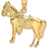 14K Yellow Gold Horse with Saddle Pendant Charm - Textured Gold Design by Oro Pregiato
