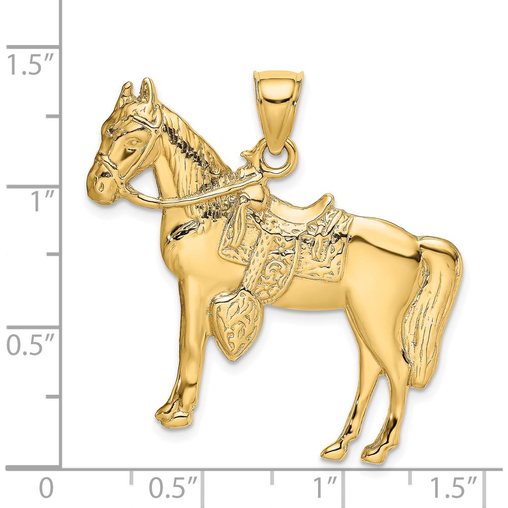 14K Yellow Gold Horse with Saddle Pendant Charm - Textured Gold Design by Oro Pregiato