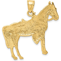 14K Yellow Gold Horse with Saddle Pendant Charm - Textured Gold Design by Oro Pregiato