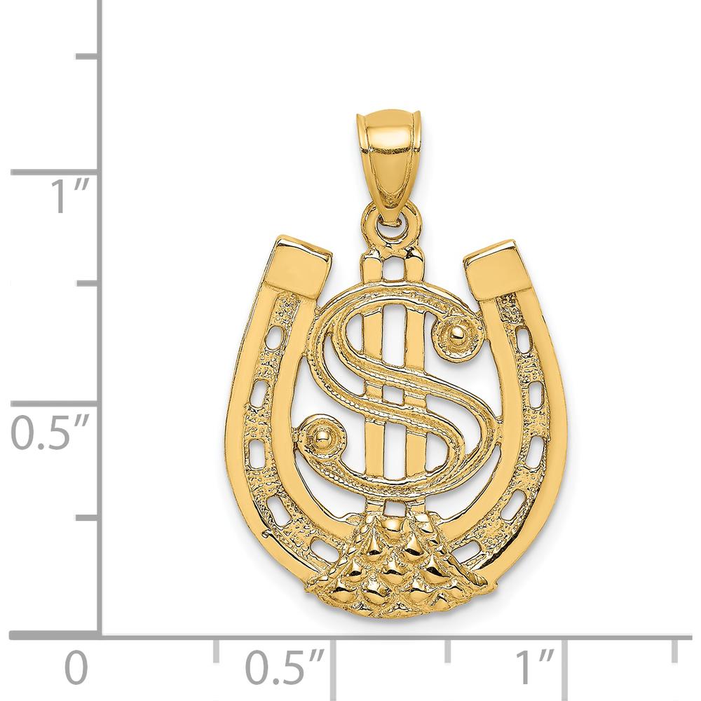 14K Yellow Gold Horseshoe and Dollar Sign Charm Pendant - 27.35mm Length by Oro Pregiato