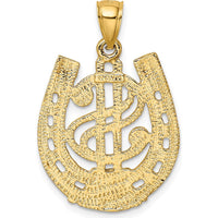 14K Yellow Gold Horseshoe and Dollar Sign Charm Pendant - 27.35mm Length by Oro Pregiato
