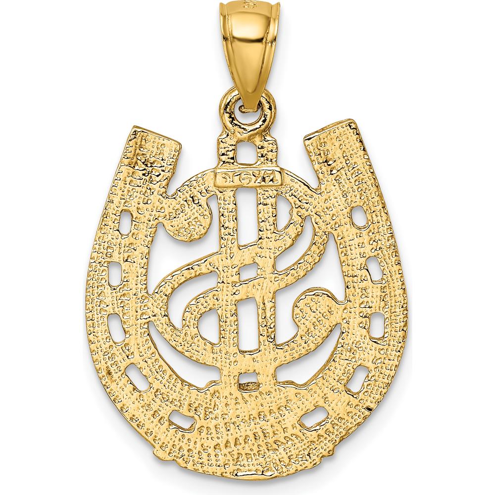 14K Yellow Gold Horseshoe and Dollar Sign Charm Pendant - 27.35mm Length by Oro Pregiato
