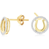 14K Yellow Gold Horseshoe Diamond Stud Earrings with Milgrain Detail - 0.12 Carats Total Diamond Weight