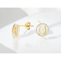 14K Yellow Gold Horseshoe Diamond Stud Earrings with Milgrain Detail - 0.12 Carats Total Diamond Weight