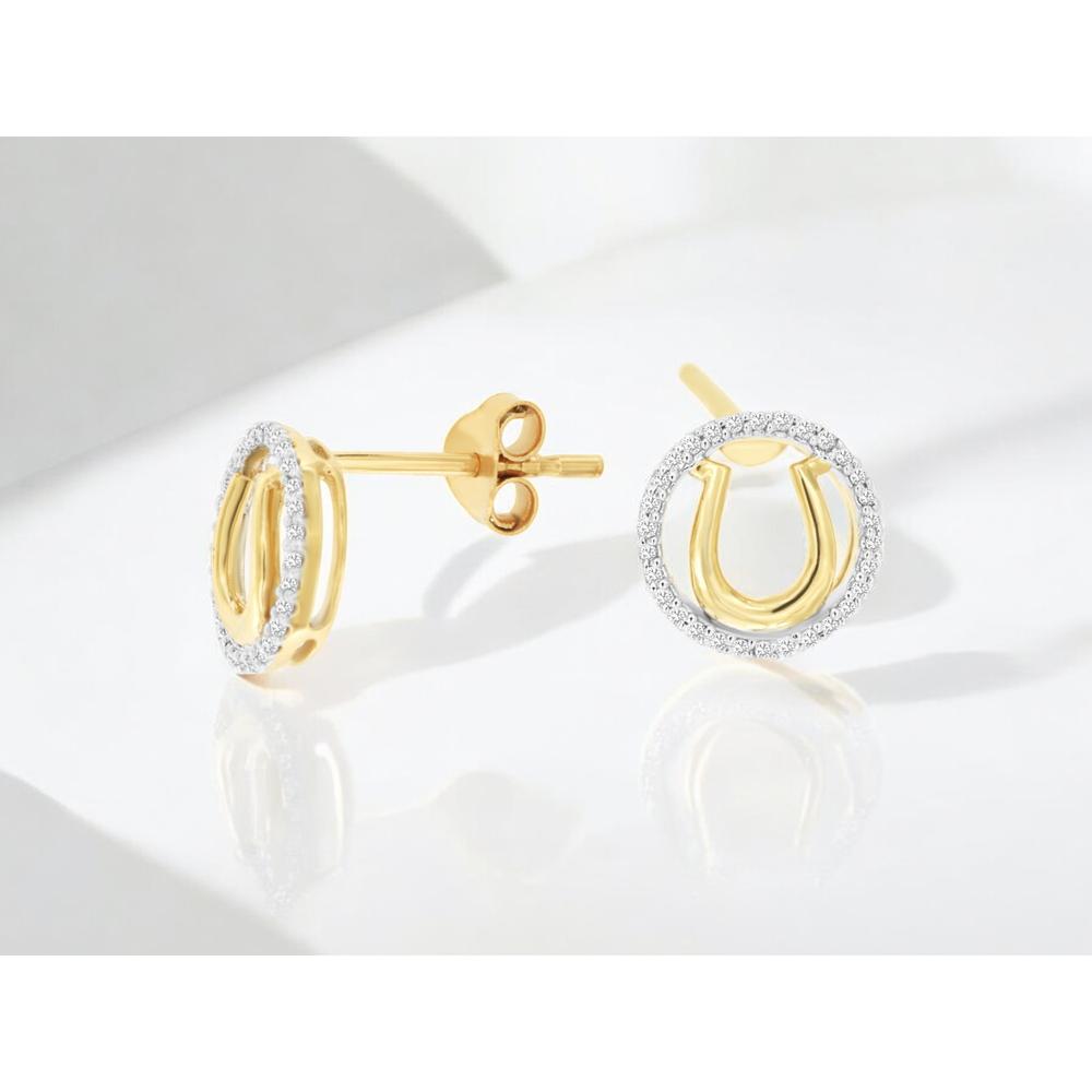 14K Yellow Gold Horseshoe Diamond Stud Earrings with Milgrain Detail - 0.12 Carats Total Diamond Weight