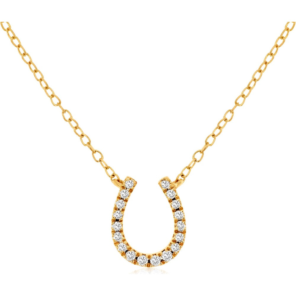 14K Yellow Gold Horseshoe Necklace with Prong-Set Round Diamonds - 0.10 Carat Total Diamond Weight - Royal Jewelry