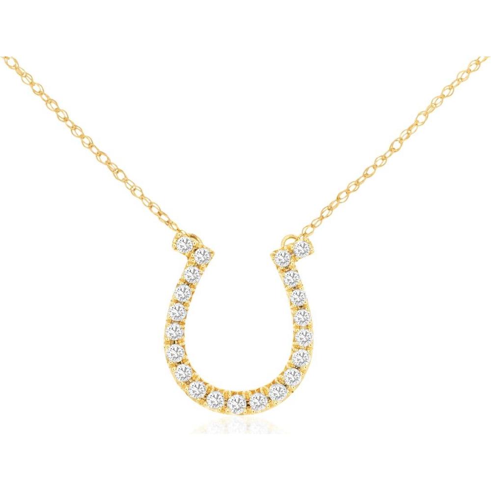 14K Yellow Gold Horseshoe Pendant Necklace with Round Diamonds - 0.25 Carat Total Diamond Weight - Royal Jewelry