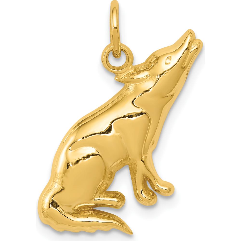 14K Yellow Gold Howling Wolf Pendant Charm by Oro Pregiato