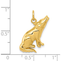 14K Yellow Gold Howling Wolf Pendant Charm by Oro Pregiato