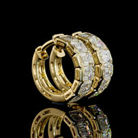 14K Yellow Gold Huggie Earrings with 12 Half Bezel Set Emerald Cut Lab Diamonds - 2.05 Carat Total Diamond Weight - Covaloro Fine Jewelry