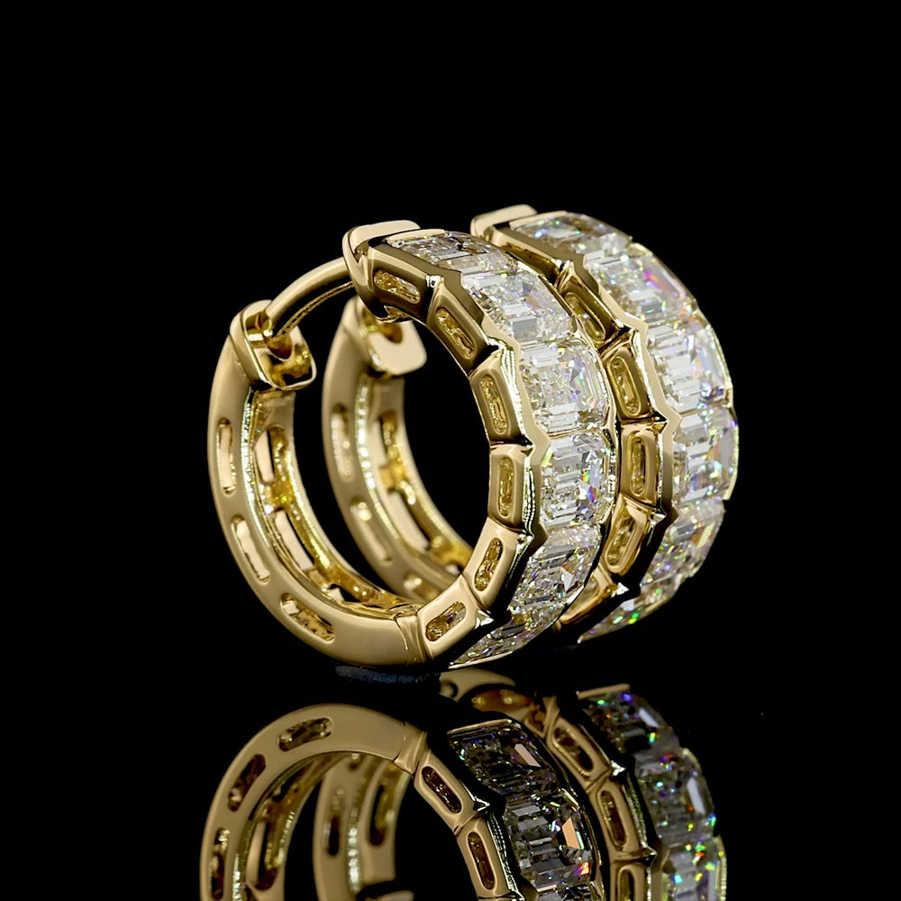 14K Yellow Gold Huggie Earrings with 12 Half Bezel Set Emerald Cut Lab Diamonds - 2.05 Carat Total Diamond Weight - Covaloro Fine Jewelry