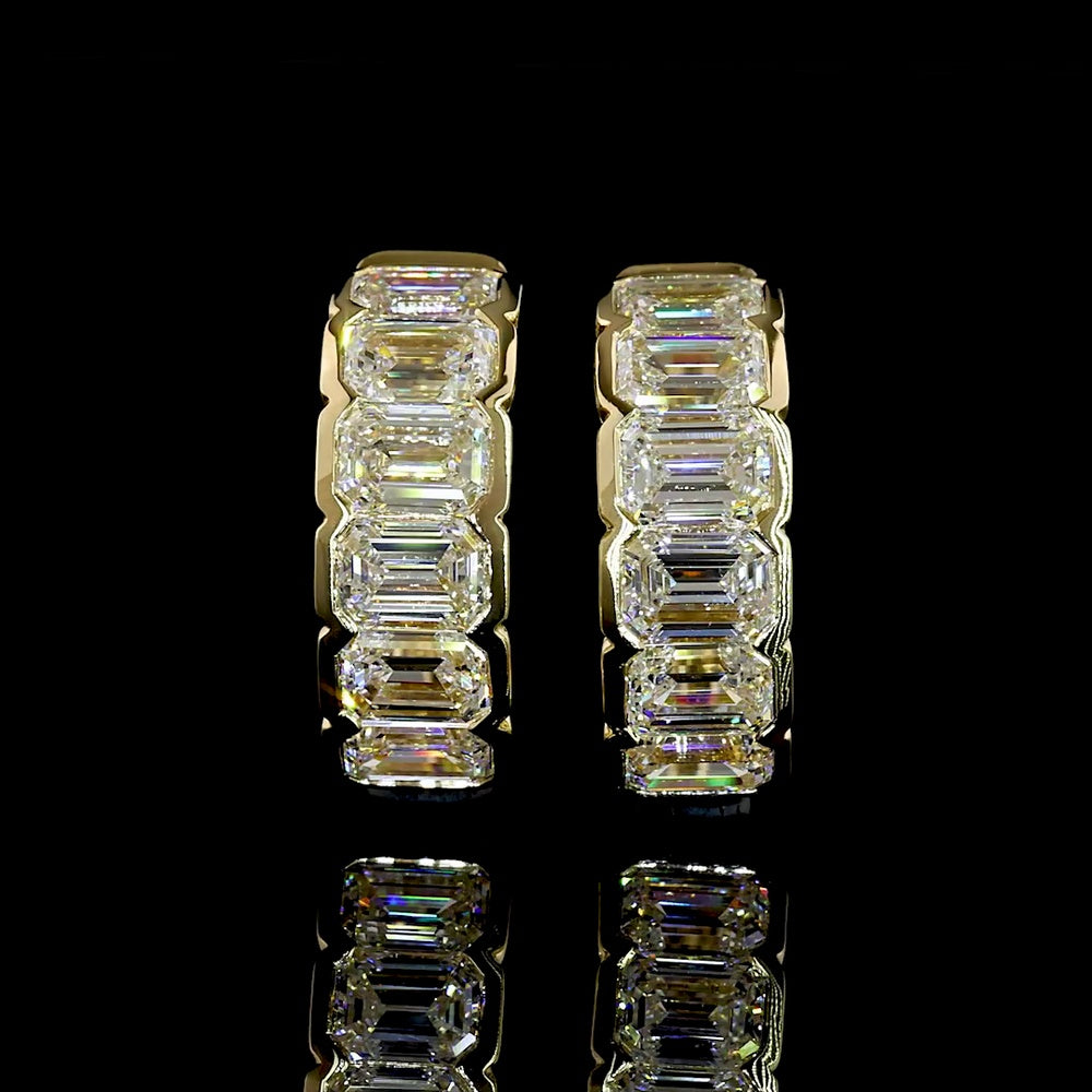 14K Yellow Gold Huggie Earrings with 12 Half Bezel Set Emerald Cut Lab Diamonds - 2.05 Carat Total Diamond Weight - Covaloro Fine Jewelry