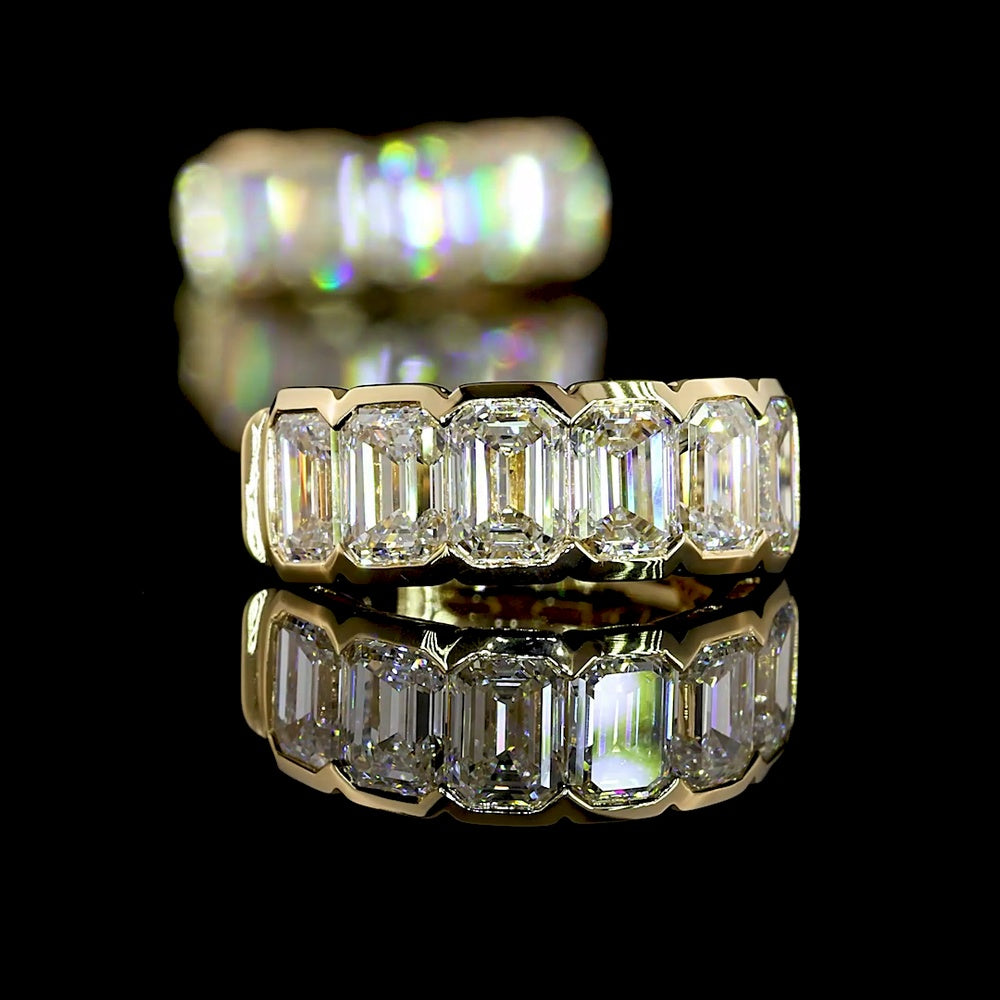 14K Yellow Gold Huggie Earrings with 12 Half Bezel Set Emerald Cut Lab Diamonds - 2.05 Carat Total Diamond Weight - Covaloro Fine Jewelry