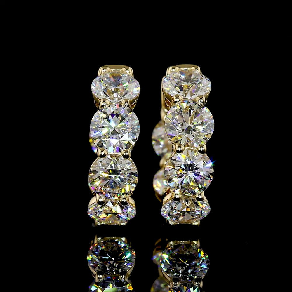 14K Yellow Gold Huggie Earrings with 12 Round Brilliant Cut Lab Diamonds - 5.00 Carat Total Weight, E-F Color VS Clarity - Covaloro Fine Jewelry