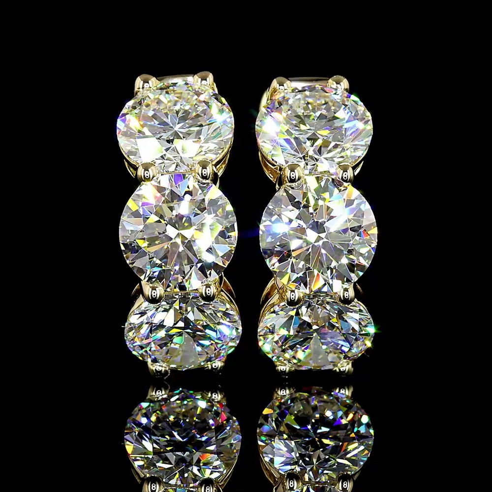 14K Yellow Gold Huggie Earrings with 6 Brilliant Round Lab-Grown Diamonds - 4.46 Carat Total Diamond Weight - Covaloro Fine Jewelry