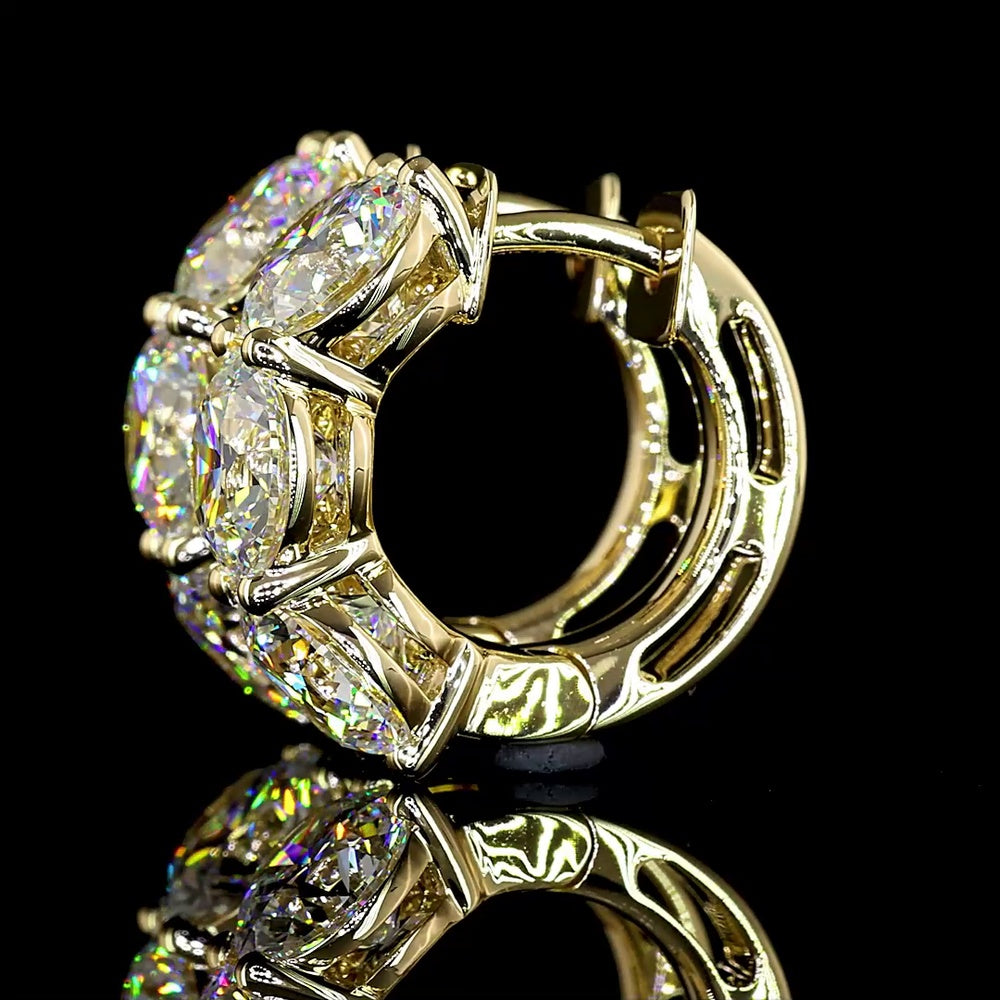 14K Yellow Gold Huggie Earrings with 6 Brilliant Round Lab-Grown Diamonds - 4.46 Carat Total Diamond Weight - Covaloro Fine Jewelry