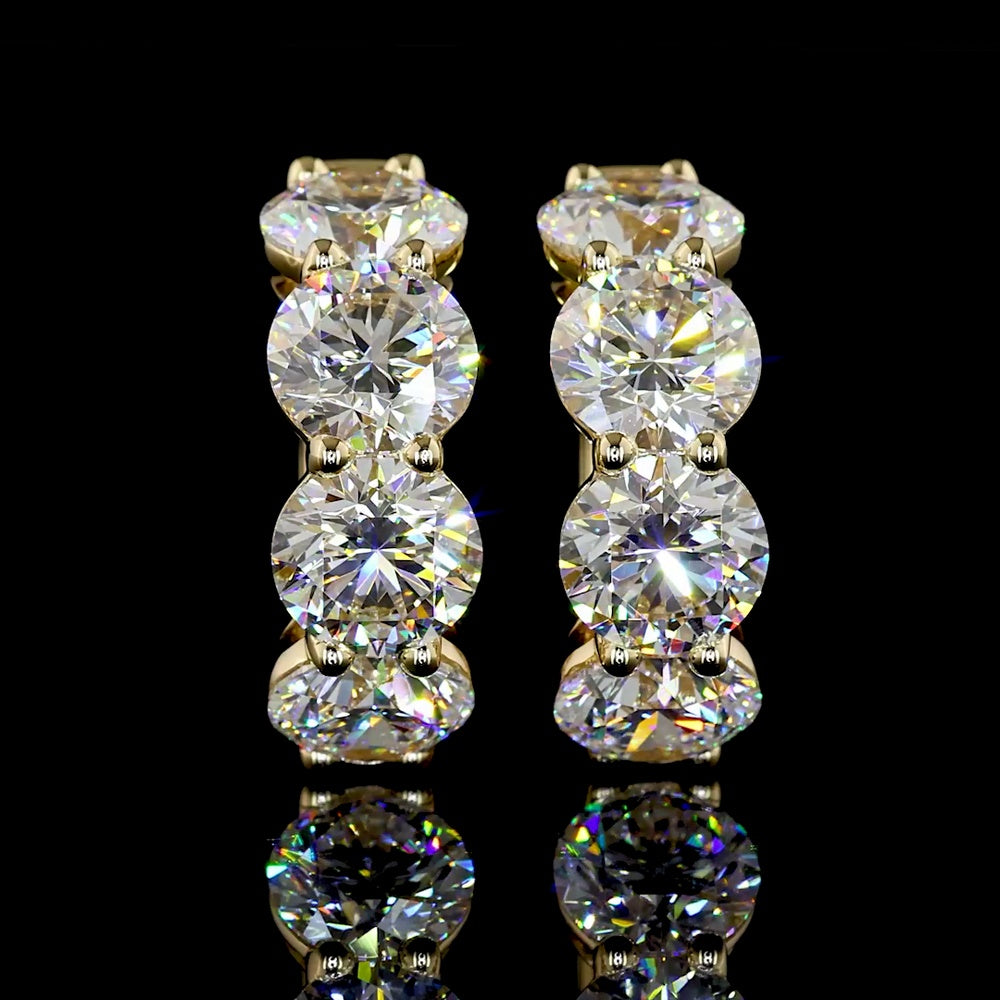 14K Yellow Gold Huggie Earrings with 8 Prong Set Round Lab Diamonds - 5.18 Carat Total Diamond Weight - Covaloro Fine Jewelry