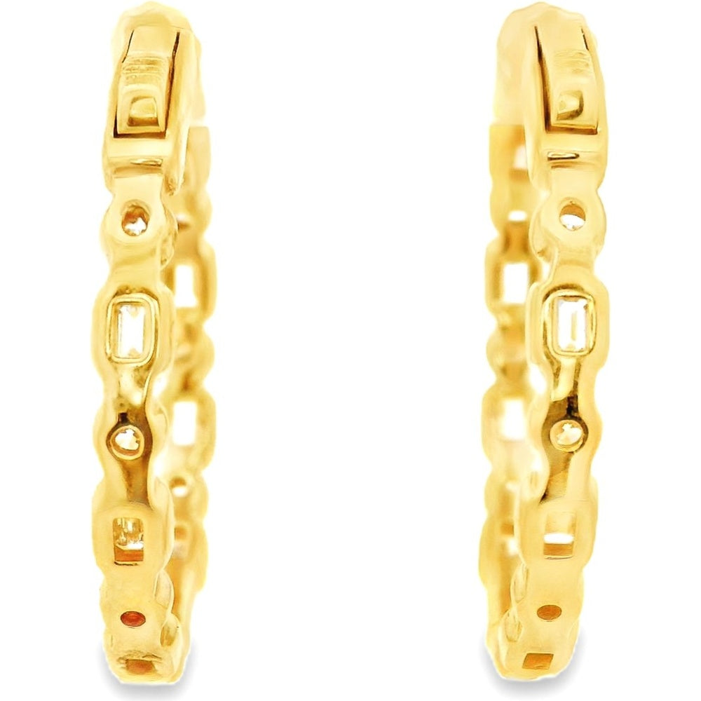 14K Yellow Gold Huggie Earrings with Alternating Bezel Set Round and Emerald Cut Diamonds - 2.24 Carat Total Diamond Weight by Auriventus