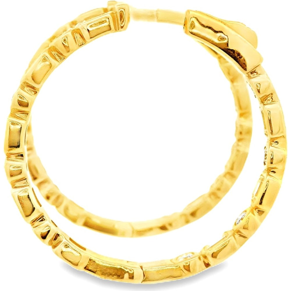 14K Yellow Gold Huggie Earrings with Alternating Bezel Set Round and Emerald Cut Diamonds - 2.24 Carat Total Diamond Weight by Auriventus