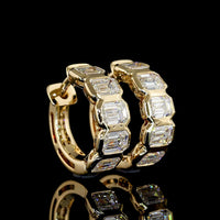 14K Yellow Gold Huggie Earrings with Bezel Set Emerald Cut Lab Diamonds - 1.89 Carats Total Diamond Weight - Covaloro Fine Jewelry
