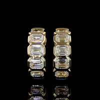 14K Yellow Gold Huggie Earrings with Bezel Set Emerald Cut Lab Diamonds - 1.89 Carats Total Diamond Weight - Covaloro Fine Jewelry