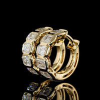 14K Yellow Gold Huggie Earrings with Bezel Set Emerald Cut Lab Diamonds - 1.89 Carats Total Diamond Weight - Covaloro Fine Jewelry