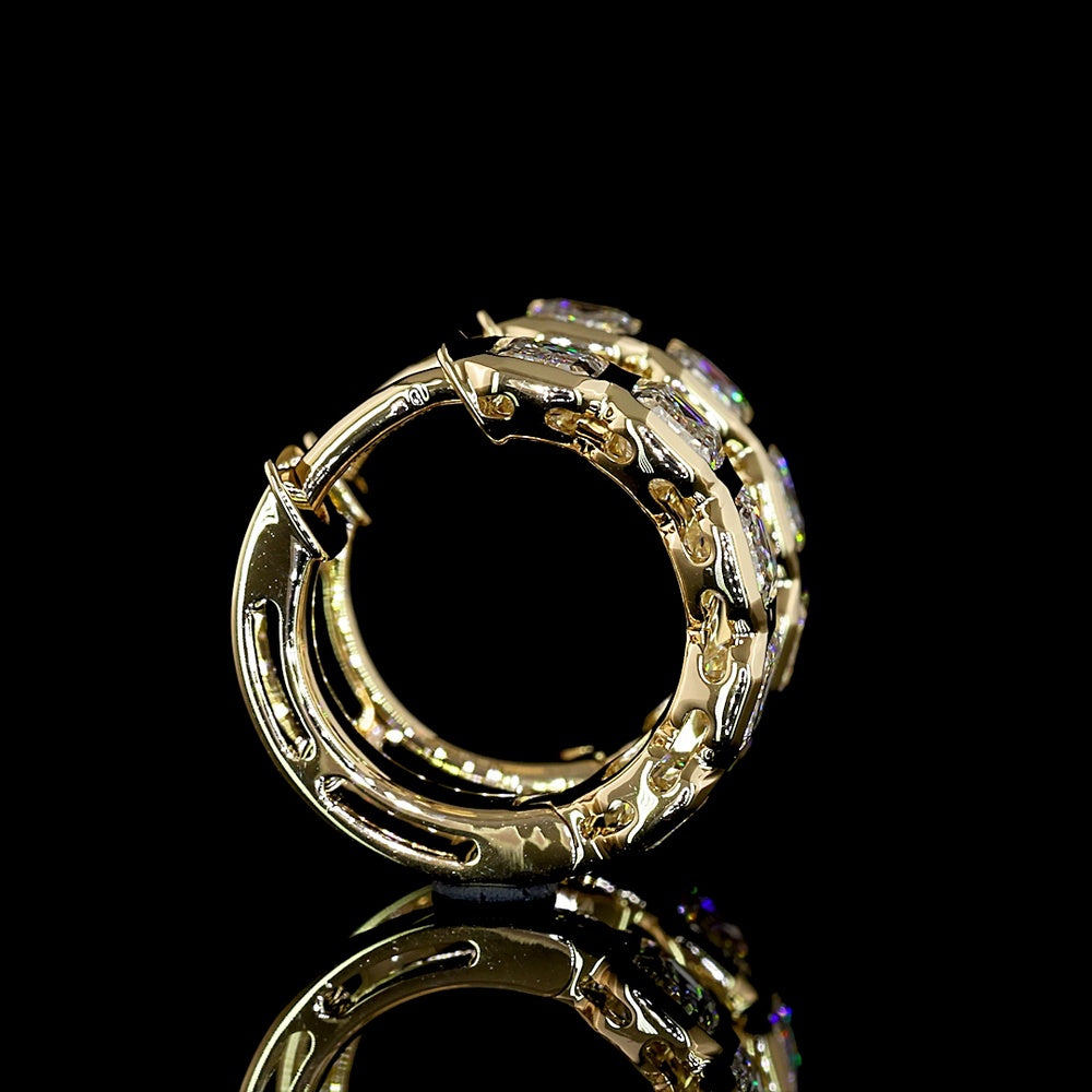 14K Yellow Gold Huggie Earrings with Bezel Set Emerald Cut Lab Diamonds - 1.89 Carats Total Diamond Weight - Covaloro Fine Jewelry