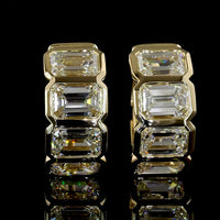 14K Yellow Gold Huggie Earrings with Bezel-Set Emerald Cut Lab Diamonds - 3.45 Carats Total Diamond Weight - Covaloro Fine Jewelry