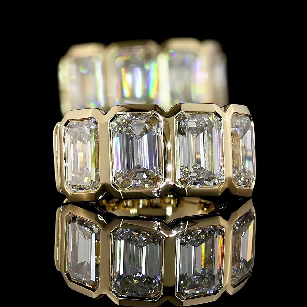 14K Yellow Gold Huggie Earrings with Bezel-Set Emerald Cut Lab Diamonds - 3.45 Carats Total Diamond Weight - Covaloro Fine Jewelry