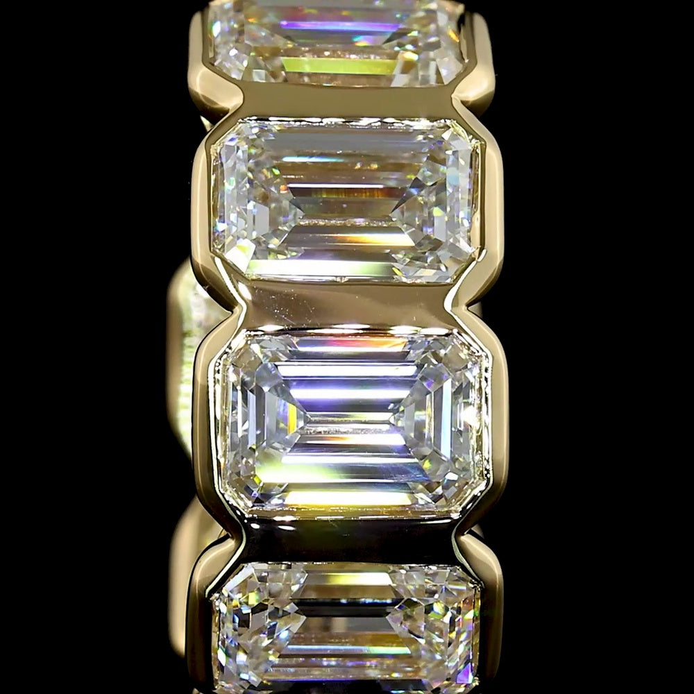 14K Yellow Gold Huggie Earrings with Bezel Set Emerald Cut Lab Diamonds - 4.18 Carat Total Diamond Weight - Covaloro Fine Jewelry