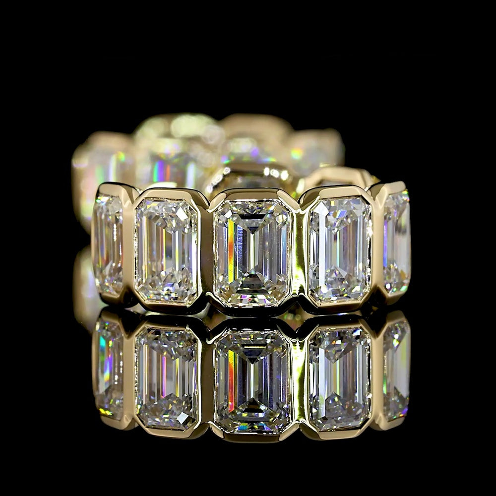 14K Yellow Gold Huggie Earrings with Bezel Set Emerald Cut Lab Diamonds - 4.18 Carat Total Diamond Weight - Covaloro Fine Jewelry