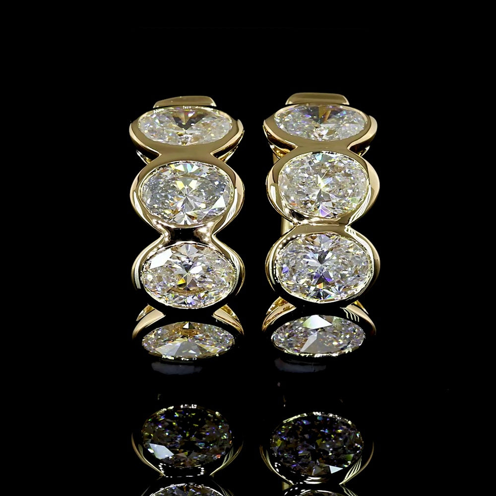 14K Yellow Gold Huggie Earrings with Bezel Set Oval Cut Lab Diamonds - 2.06 Carats Total Diamond Weight - Covaloro Fine Jewelry