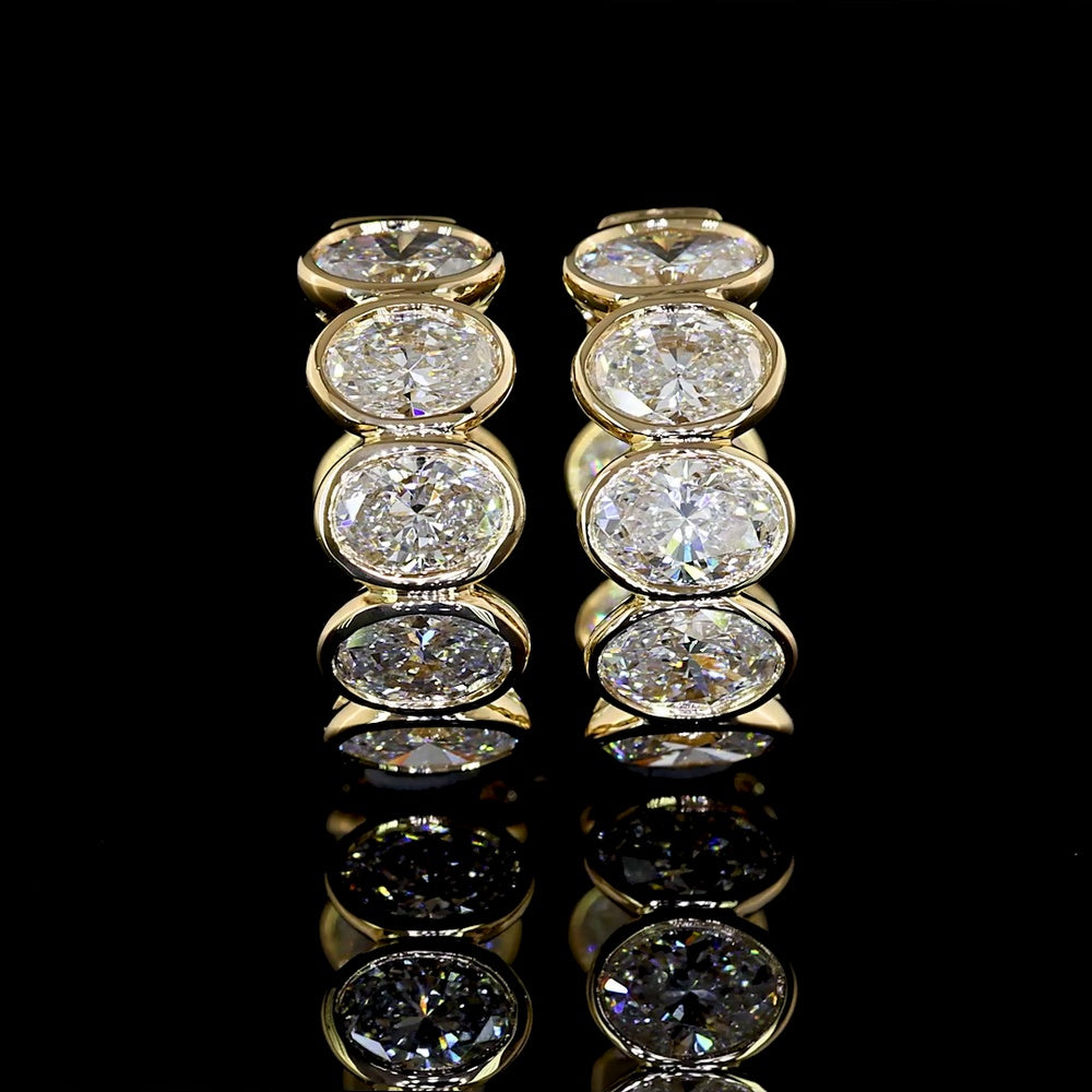 14K Yellow Gold Huggie Earrings with Bezel Set Oval Cut Lab Diamonds - 2.34 Carat Total Diamond Weight - Covaloro Fine Jewelry