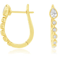14K Yellow Gold Huggie Earrings with Bezel Set Pear Cut and Round Diamonds - 0.43 Carat Total Diamond Weight - Royal Jewelry