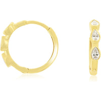 14K Yellow Gold Huggie Earrings with Bezel Set Pear Shaped Diamonds - 0.28 Carat Total Diamond Weight - Royal Jewelry