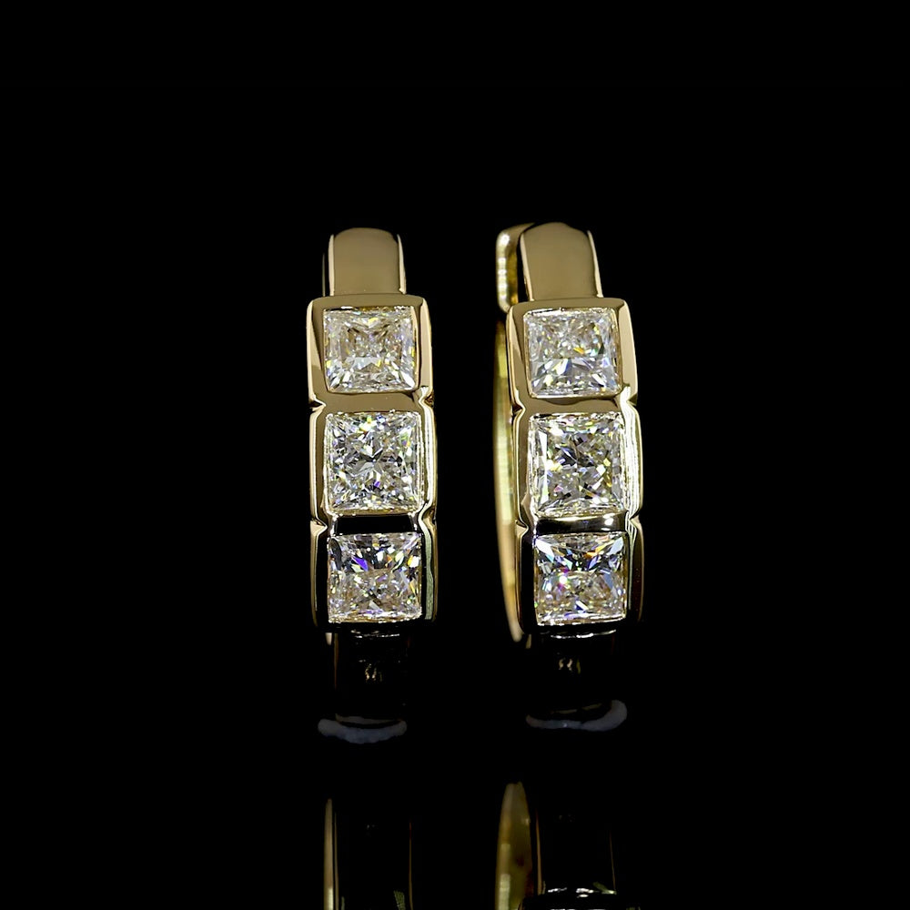 14K Yellow Gold Huggie Earrings with Bezel-Set Princess Cut Lab Diamonds - 0.91 Carat Total Diamond Weight - Covaloro Fine Jewelry