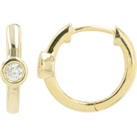 14K Yellow Gold Huggie Earrings with Bezel-Set Round Diamonds - 0.10 Carat Total Diamond Weight