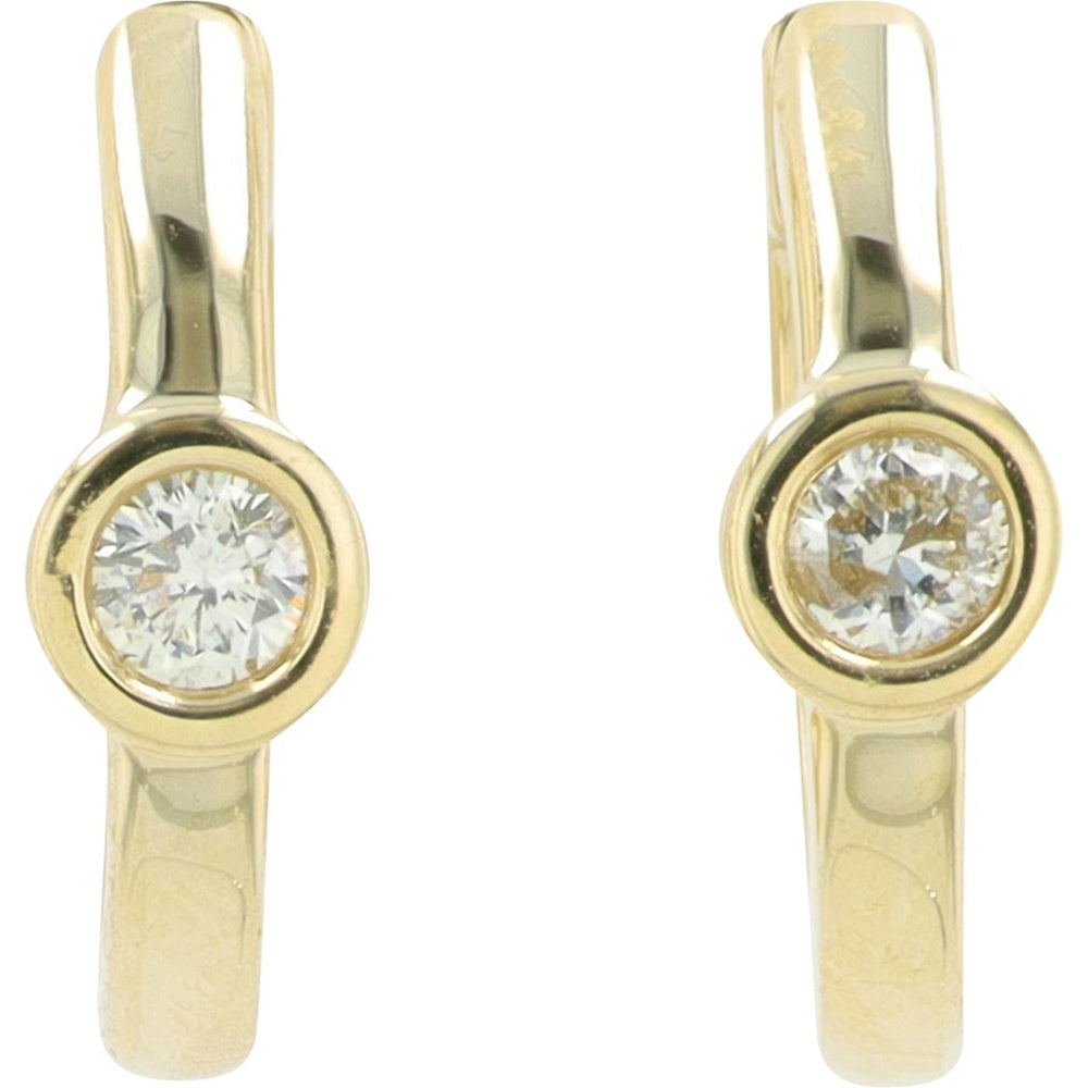 14K Yellow Gold Huggie Earrings with Bezel-Set Round Diamonds - 0.10 Carat Total Diamond Weight