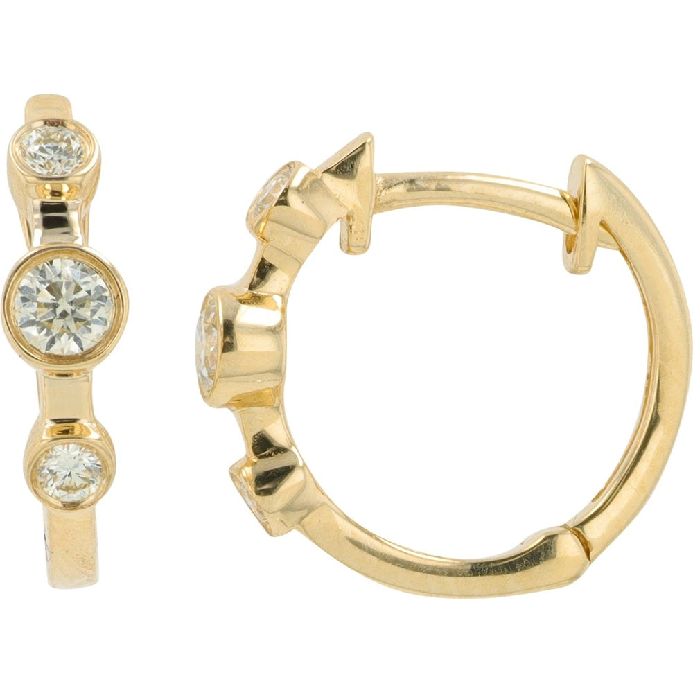 14K Yellow Gold Huggie Earrings with Bezel-Set Round Diamonds - 0.18 Carat Total Diamond Weight