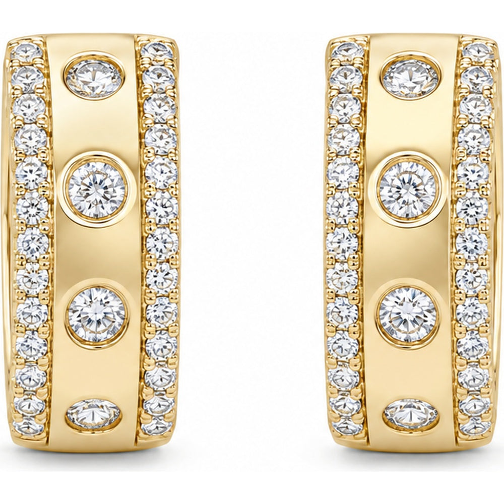 14K Yellow Gold Huggie Earrings with Bezel Set Round Diamonds and Milgrain Borders - 0.77 Carat Total Diamond Weight by Auriventus