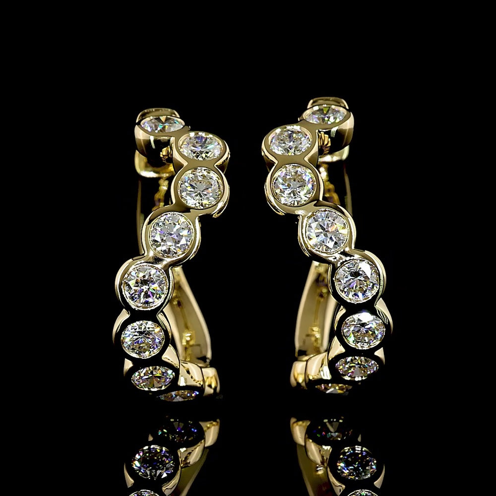 14K Yellow Gold Huggie Earrings with Bezel Set Round Lab Diamonds - 1.00 Carats Total Diamond Weight, E-F VS Clarity - Covaloro Fine Jewelry