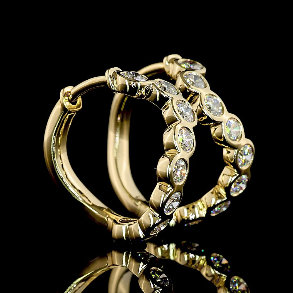 14K Yellow Gold Huggie Earrings with Bezel Set Round Lab Diamonds - 1.00 Carats Total Diamond Weight, E-F VS Clarity - Covaloro Fine Jewelry