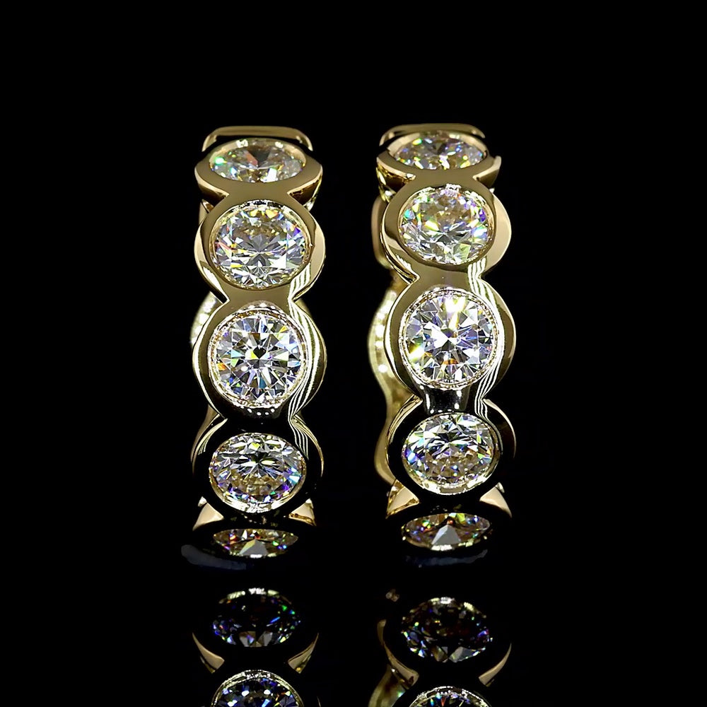14K Yellow Gold Huggie Earrings with Bezel Set Round Lab Diamonds - 1.92 Carat Total Diamond Weight - Covaloro Fine Jewelry