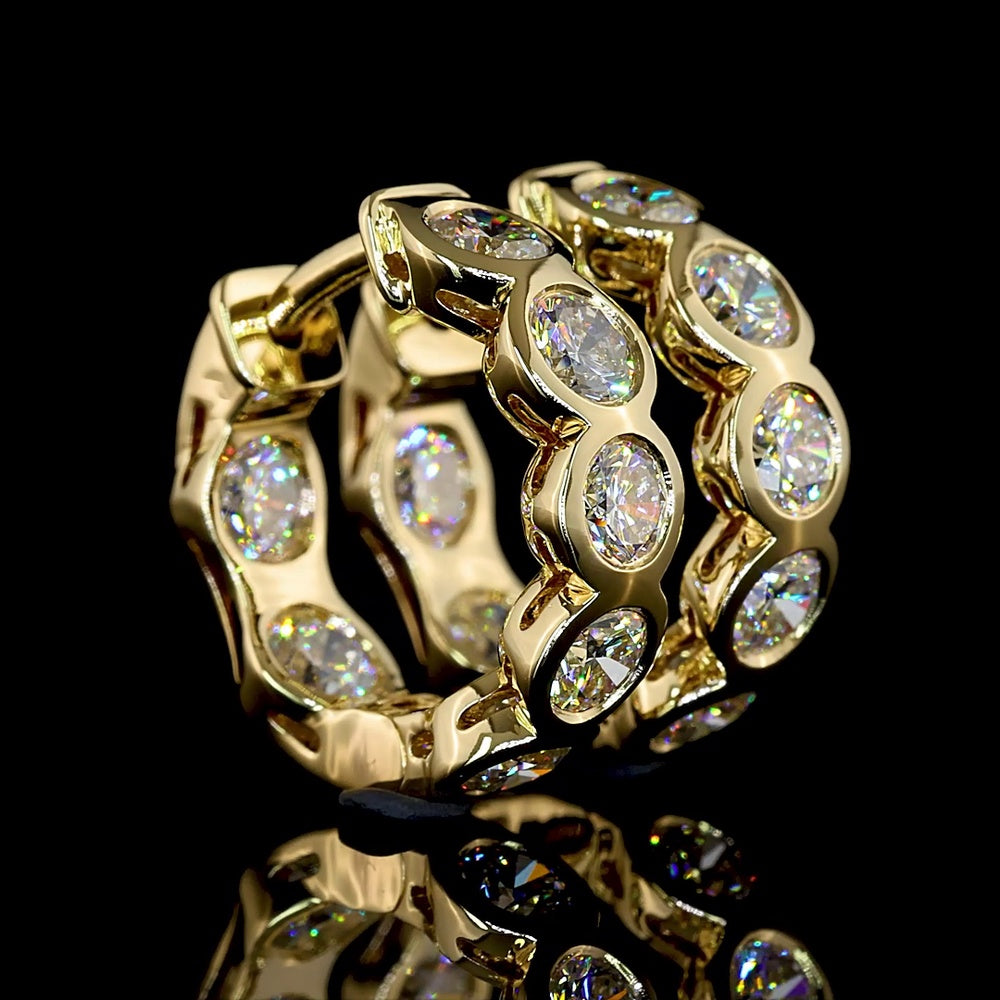 14K Yellow Gold Huggie Earrings with Bezel Set Round Lab Diamonds - 1.92 Carat Total Diamond Weight - Covaloro Fine Jewelry