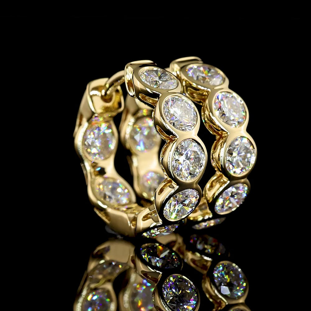 14K Yellow Gold Huggie Earrings with Bezel-Set Round Lab Diamonds - 2.01 Carat Total Diamond Weight - Covaloro Fine Jewelry