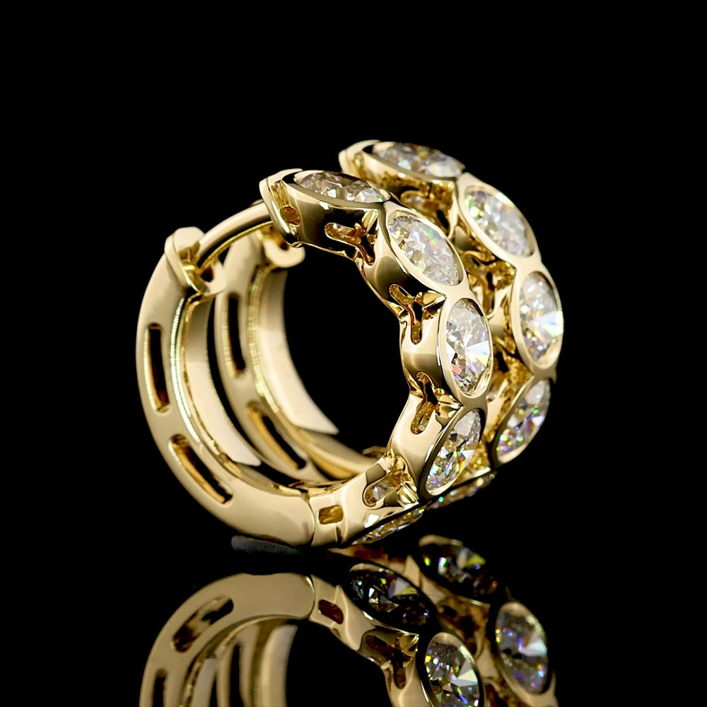 14K Yellow Gold Huggie Earrings with Bezel Set Round Lab Diamonds - 2.53 Carats Total Diamond Weight - Covaloro Fine Jewelry
