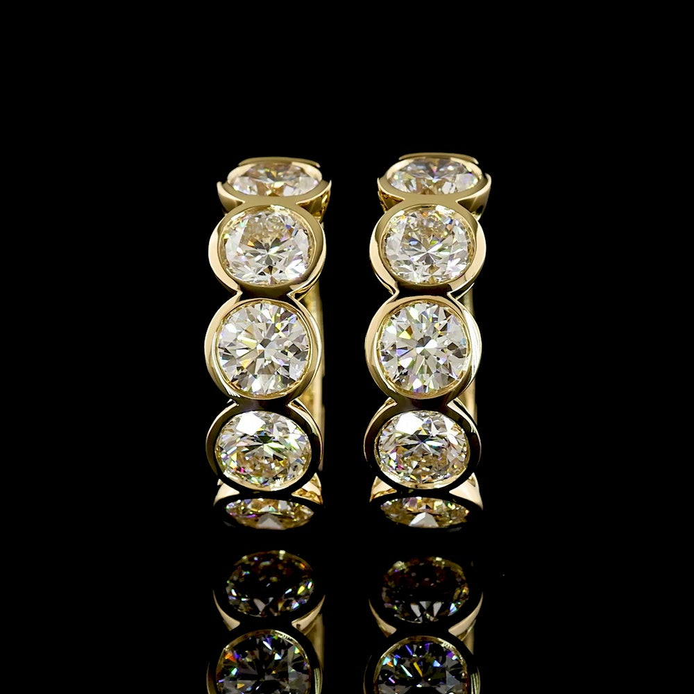14K Yellow Gold Huggie Earrings with Bezel Set Round Lab Diamonds - 2.53 Carats Total Diamond Weight - Covaloro Fine Jewelry